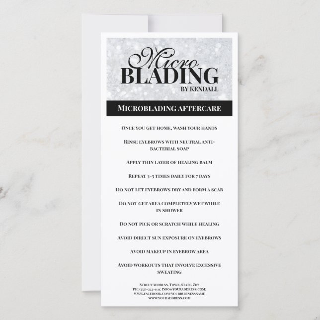 Carte De Remerciements Eyebrow Aftercare Simple Black Silver Instruction (Devant)