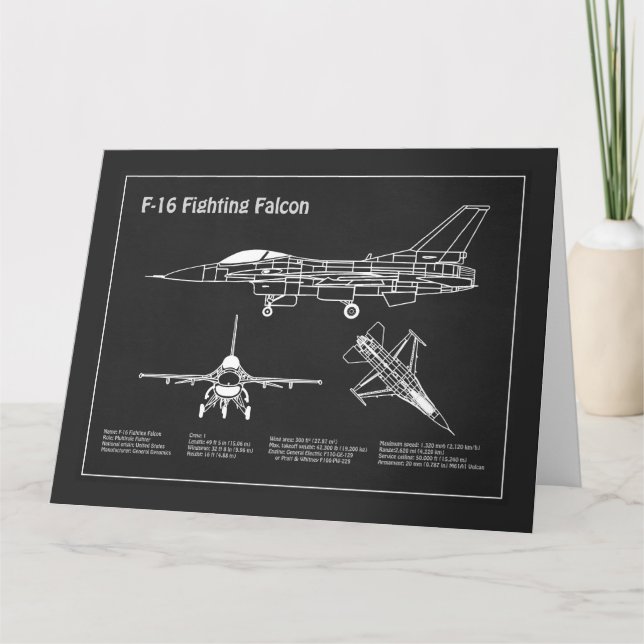 Carte De Remerciements F-16 Faucon de combat - Plan directeur de l'avion  (Devant)
