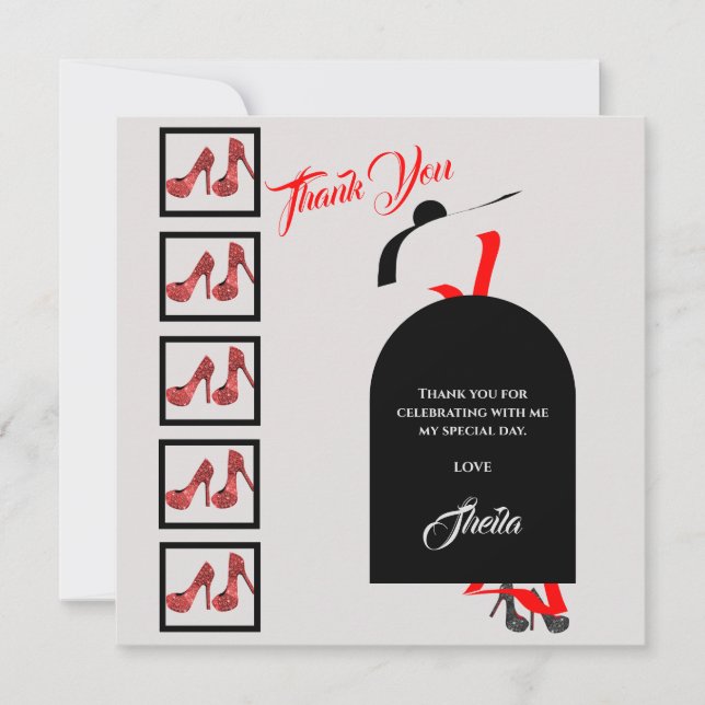 Carte De Remerciements Fab Silhouette Chaussures Glam Rouge Noir Photo An (Devant)