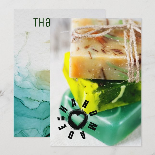 Carte De Remerciements Fabriqué à la main avec panneau d'amour Soap Maker (Devant / Derrière)