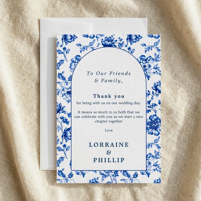 Carte De Remerciements Faïence de Delft bleue florale élégant mariage vin (Delftware Blue Floral Elegant vintage wedding Thank You Card.)