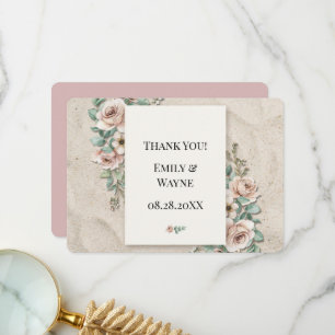 Carte De Remerciements Faire Sablé + Mariage Floral Vert Sauge Blanc