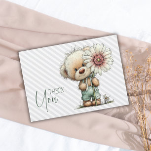 Carte De Remerciements Faire Teddy Daisy Garçon Baby Shower rayures grise