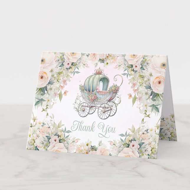 Carte De Remerciements Fairytale Princess Carrie Girl Aquarelle Floral (Beautiful fairytale princess carriage thank you cards. Add your message or leave blank.)