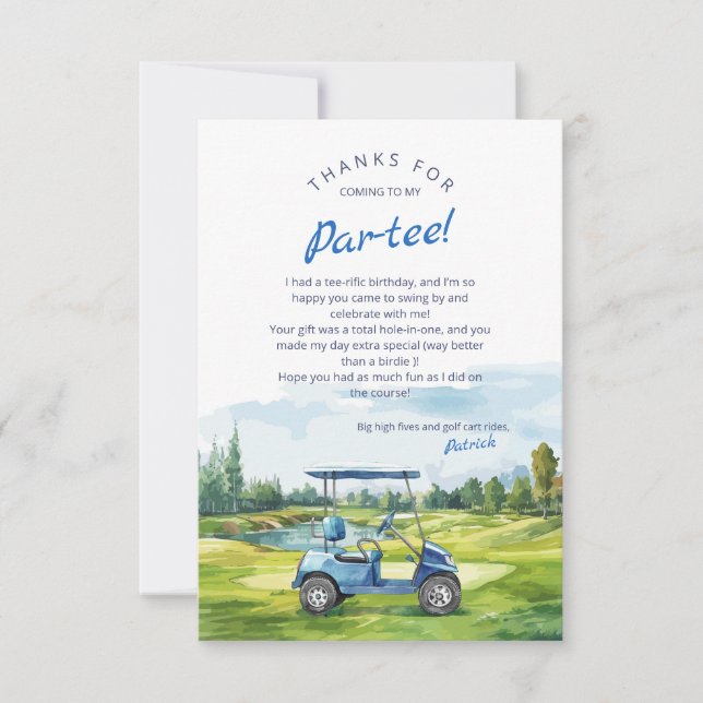 Carte De Remerciements Faisons la fête au golf Anniversaire Bleu (Devant)