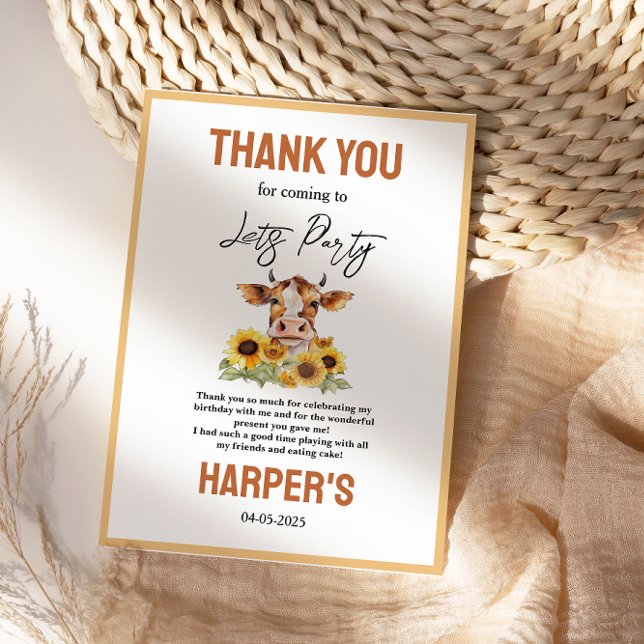 Carte De Remerciements Faisons la fête jusqu'à ce que les vaches rentrent (Let's Party Till the Cows Come Home 2nd Birthday Thank You Card)