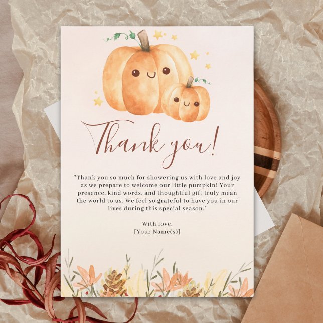 Carte De Remerciements Fall Baby Shower – "A Little Pumpkin is on the way (Créateur téléchargé)