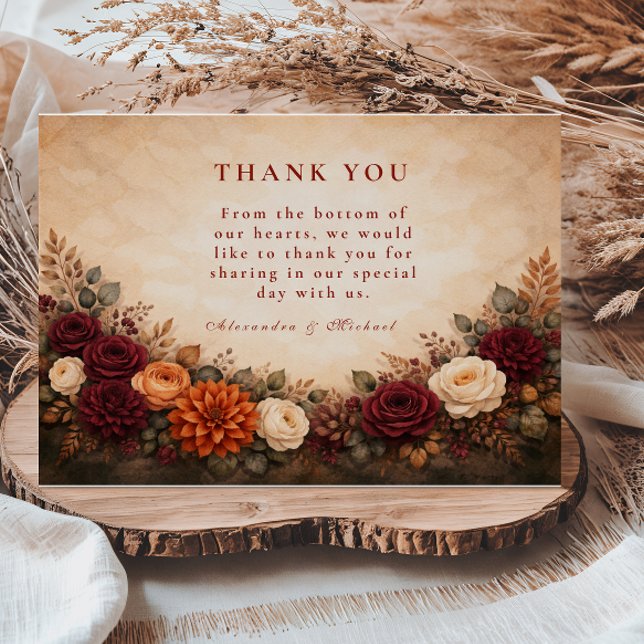 Carte De Remerciements Fall Floral Romance Wedding (Créateur téléchargé)