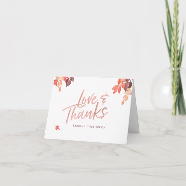 Carte De Remerciements Fall Foliage Rose Gold Love & Thanks (Devant)