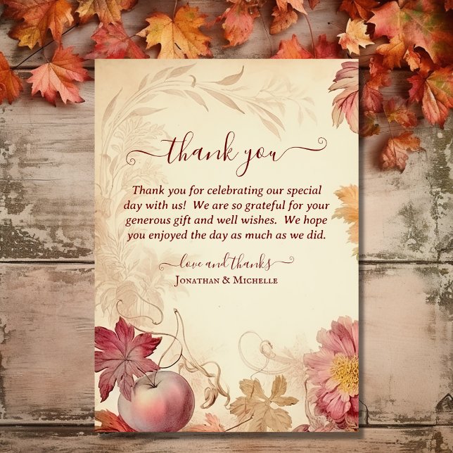 Carte De Remerciements Fall in Love Beautiful Automne Mariage de automne  (Front - Fall in Love Beautiful Autumn Vintage Fall Wedding Thank You Card)
