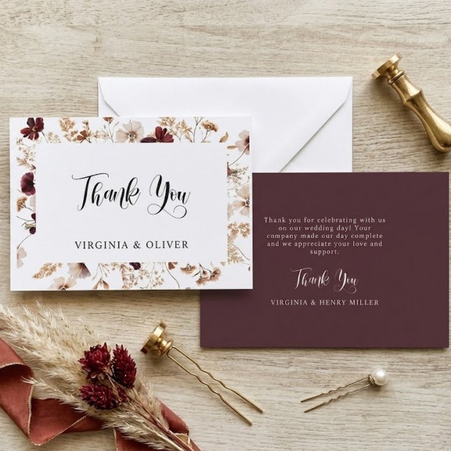 Carte De Remerciements Fall Wildflowers Floral Wedding  (Créateur téléchargé)