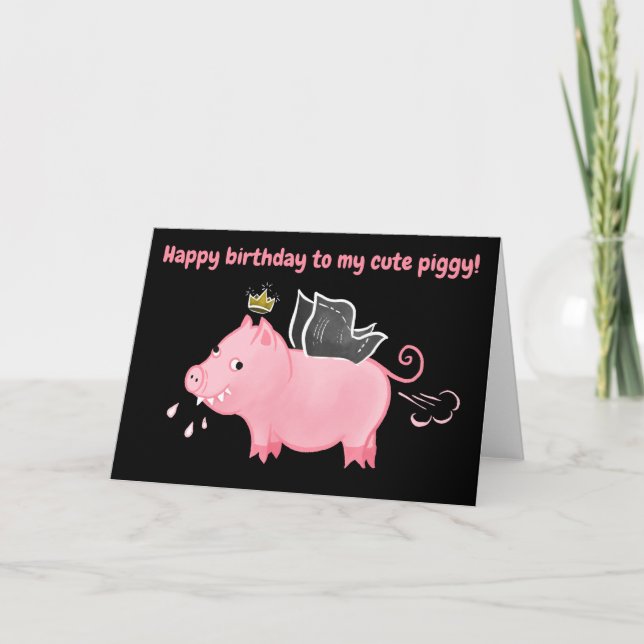 Carte De Remerciements Fantaisie de cochon personnage texte anniversaire (Devant)