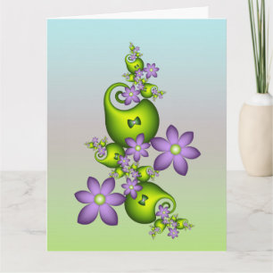 Carte De Remerciements Fantaisie florale fleurs lilas formes vertes fract
