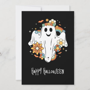 Carte De Remerciements Fantôme heureux ambiance rétro hippie Halloween