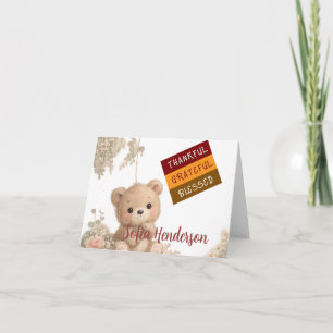 Carte De Remerciements Fard à joues Ours Douce Couleur eau florale Baby s
