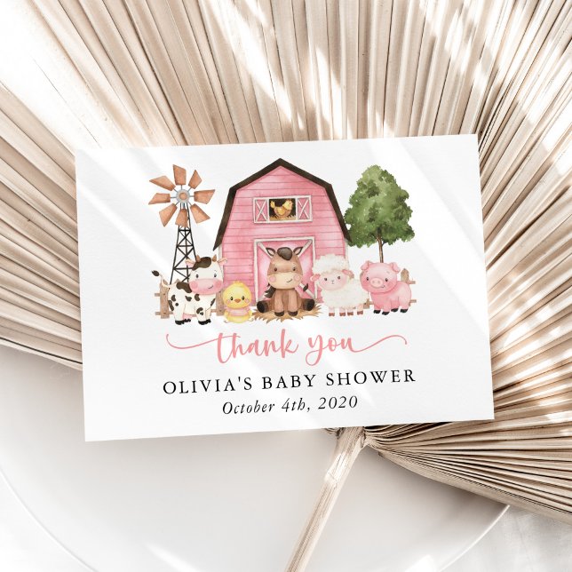 Carte De Remerciements Farm Animals, Cute Animals, Pink Barn, Baby Shower (Créateur téléchargé)