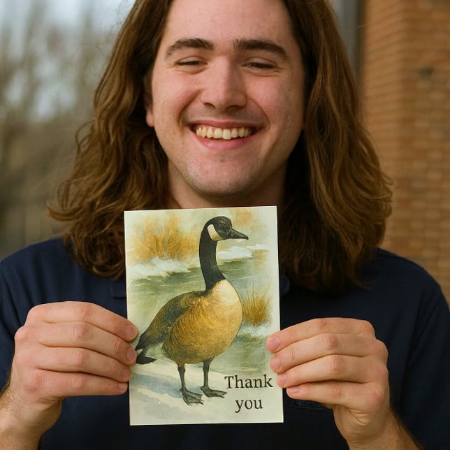 Carte De Remerciements Faune de l'oie canadienne  (Watercolor-like Goose Thank you card with inside message for him )