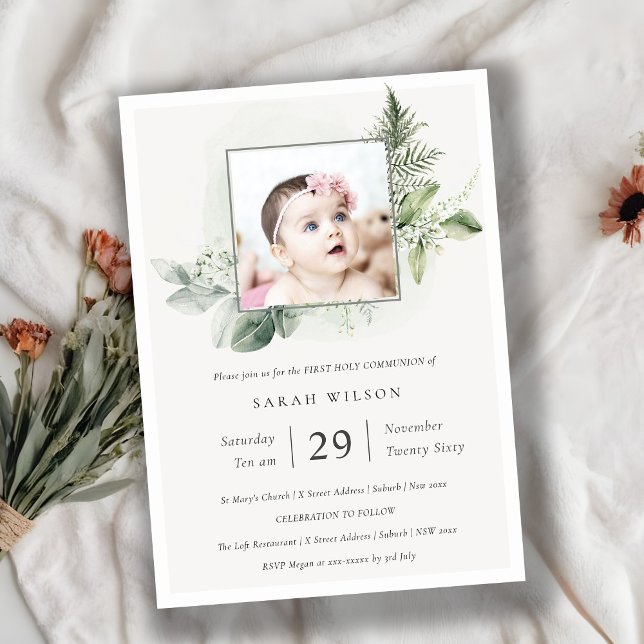 Carte De Remerciements Faune Eucalyptus Photo Première Sainte Communion I (Créateur téléchargé)