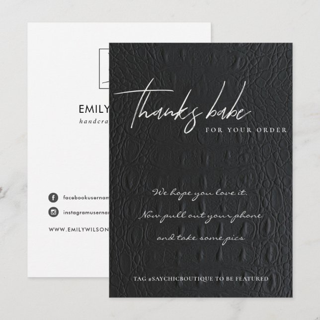 CARTE DE REMERCIEMENTS FAUX BLACK LEATHER ENTREPRISE LOGO (Devant / Derrière)