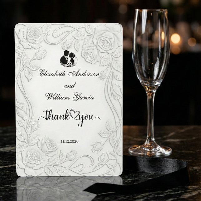 Carte De Remerciements Faux Embossed Floral White 3D Sculpture Effect (Créateur téléchargé)