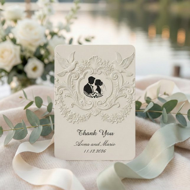 Carte De Remerciements Faux Embossed Relief Cameo Silhouette Wedding (Créateur téléchargé)