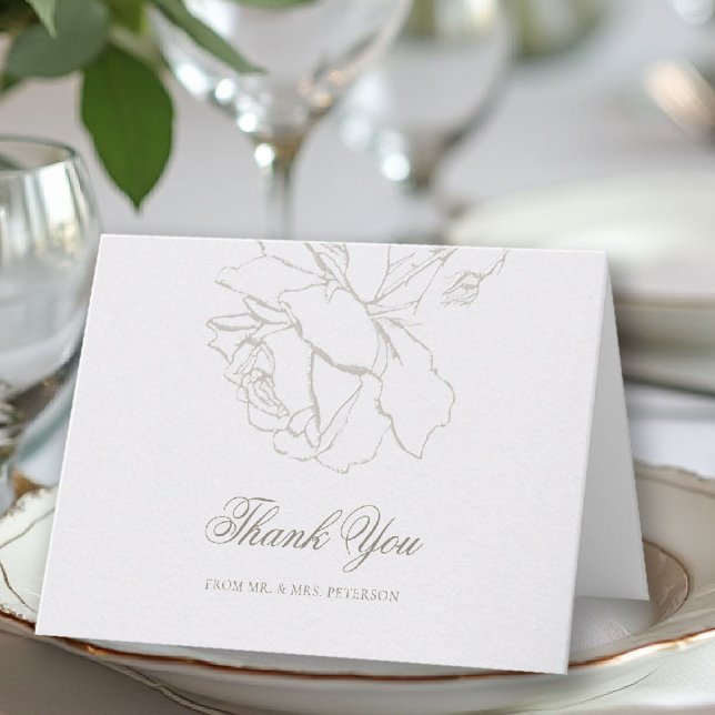 Carte De Remerciements Faux Embossed Roses Classic Formal Wedding Pearl (ethereal wedding theme pearl folded thank you formal traditional modern classic floral roses elevate)