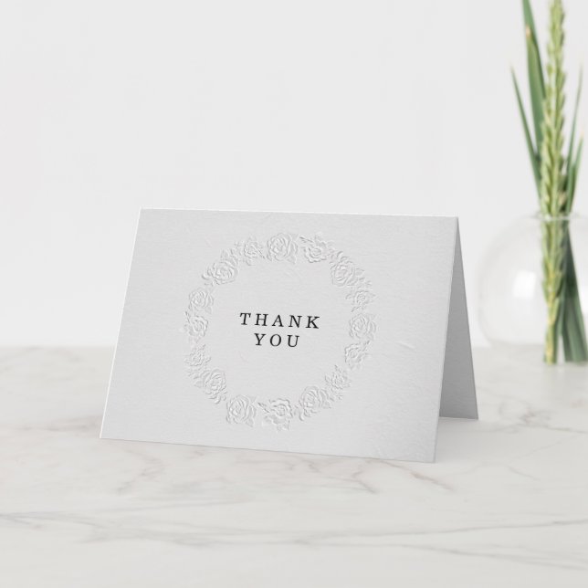 Carte De Remerciements Faux Embossed White Roses Wedding  (Devant)