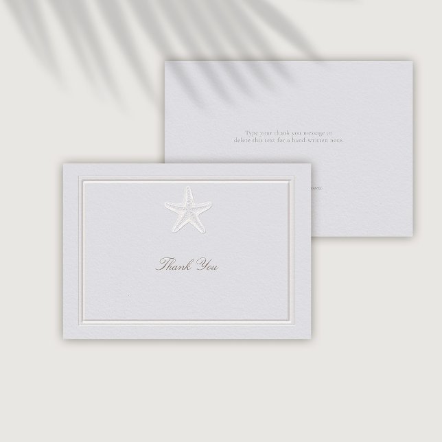 Carte De Remerciements Faux Embossés Mariage officiel de l'étoile de mer  (coastal wedding thank you card classic formal traditional frame faux embossed starfish beach)