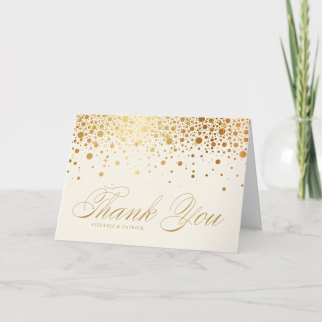 Carte De Remerciements Faux Gold Foil Confetti Dots Mariage ivoire (Devant)