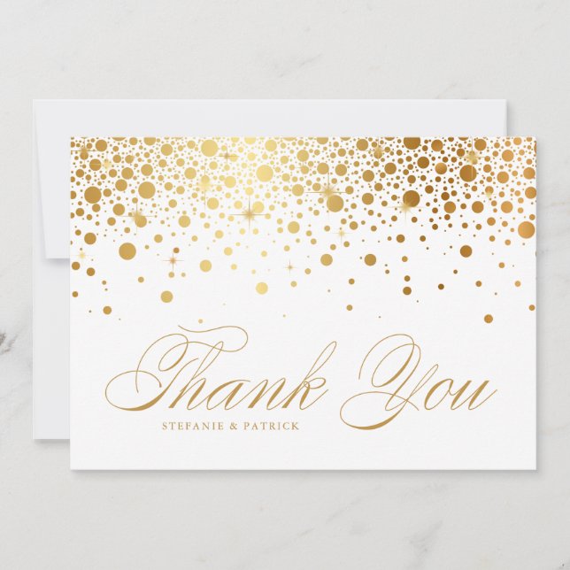 Carte De Remerciements Faux Gold Foil Confetti Mariage (Devant)
