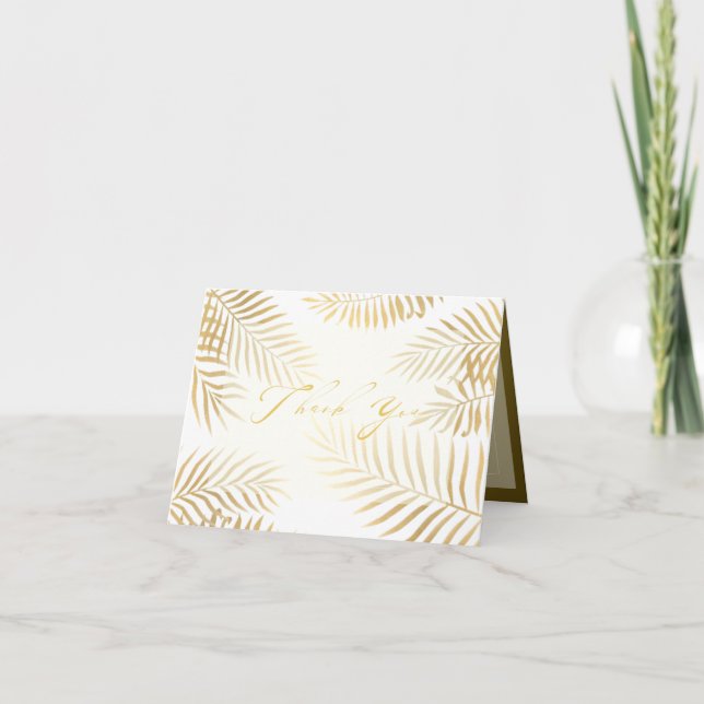 Carte De Remerciements Faux Gold Foil Palm Feuille Mariage tropical (Devant)