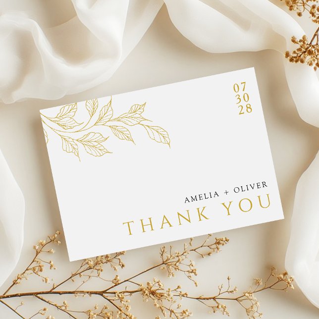 Carte De Remerciements Faux Gold Modern Botanical Wedding (Créateur téléchargé)