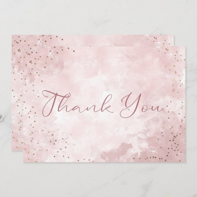 Carte De Remerciements Faux Gold Parties scintillant & Pink Modern Mariag (Devant / Derrière)