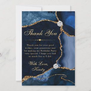 Carte De Remerciements Faux Pailleté Bleu et Or Anniversaire Agate