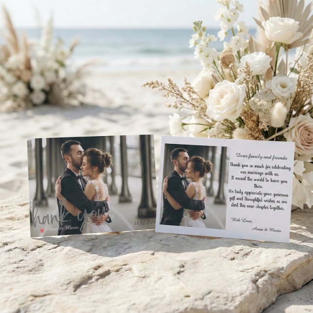 Carte De Remerciements Faux Pinceau Script Photo Mariage (Créateur téléchargé)