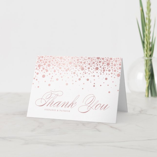 Carte De Remerciements Faux Rose Gold Confetti Dots Mariage (Devant)