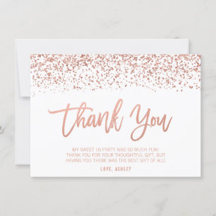 Carte De Remerciements Faux Rose Gold Parties scintillant Sweet 16