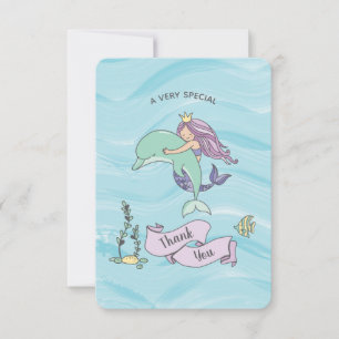 Carte De Remerciements Faux sirène pourpre avec dauphin