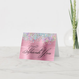 Carte De Remerciements Faux Sparkly Holographic Parties scintillant Rose