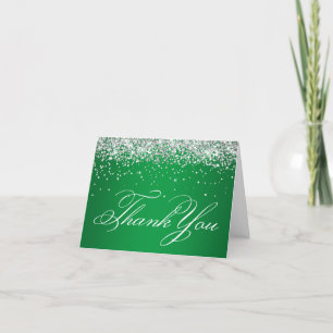 Carte De Remerciements Faux Sparkly Silver Parties scintillant Vert clair