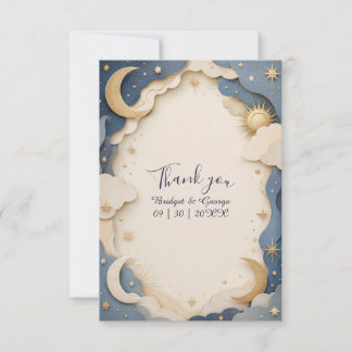 Carte De Remerciements fauxcut Céleste Mariage Clair de Lune Étoiles et O