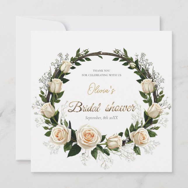 Carte De Remerciements Faveurs de roses blanches et de gypsophile (Devant)