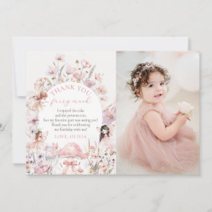 Carte De Remerciements Fée Champignon Floral Première Photo d'anniversair