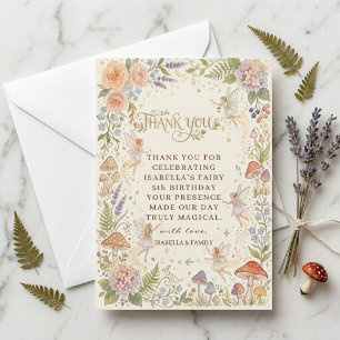 Carte De Remerciements Fée de la Forêt Fantaisiste Aquarelle 5ème Anniver