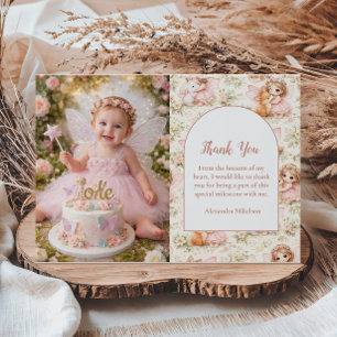 Carte De Remerciements Fée de la photo 1er anniversaire Jardin enchanté