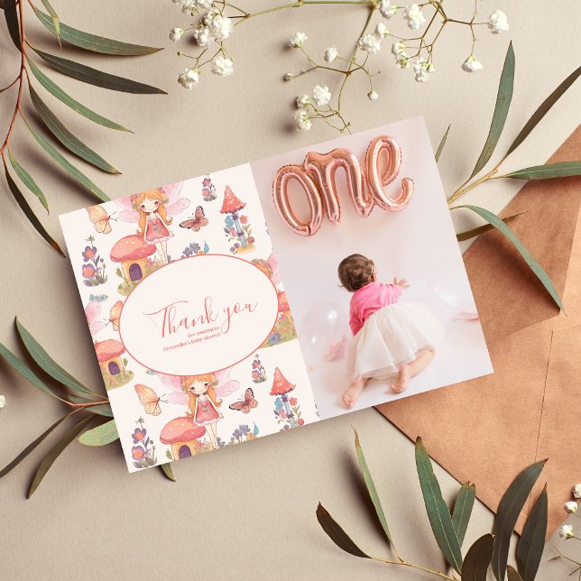 Carte De Remerciements Fée en photo Premier Bois Enchanté 1er Anniversair (Créateur téléchargé)