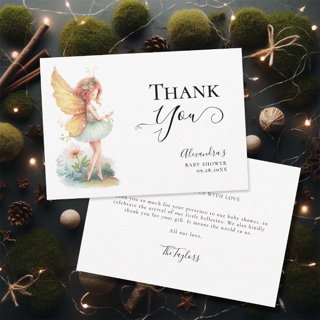 Carte De Remerciements Fée Enchantée Jardin Champignons Baby Girl Douche (enchanted fairy garden mushroom baby girl shower invitation elegant magical thank you card)