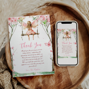 Carte De Remerciements Fée Première aquarelle Florale Filles 1er annivers