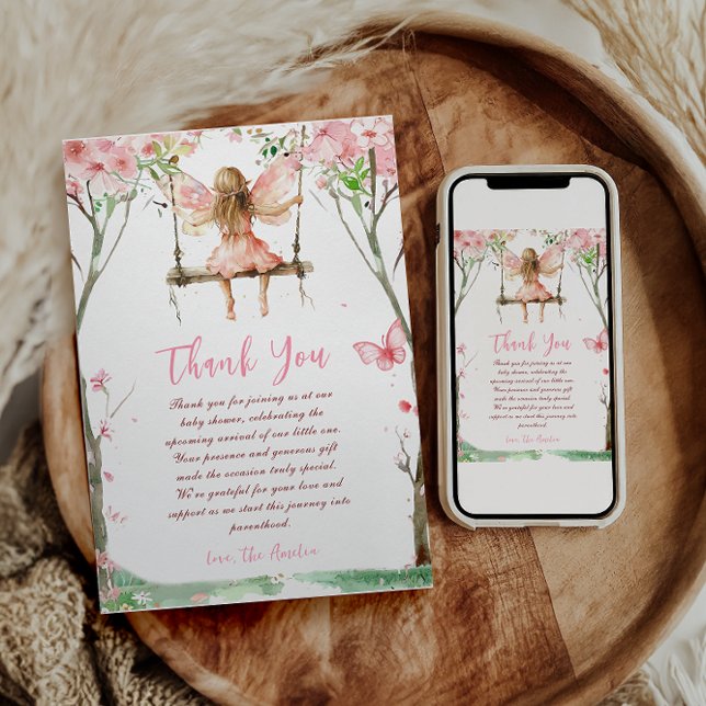 Carte De Remerciements Fée Première aquarelle Florale Filles 1er annivers (Créateur téléchargé)