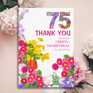 Carte De Remerciements Félicitations florales élégantes pour les 75 ans
